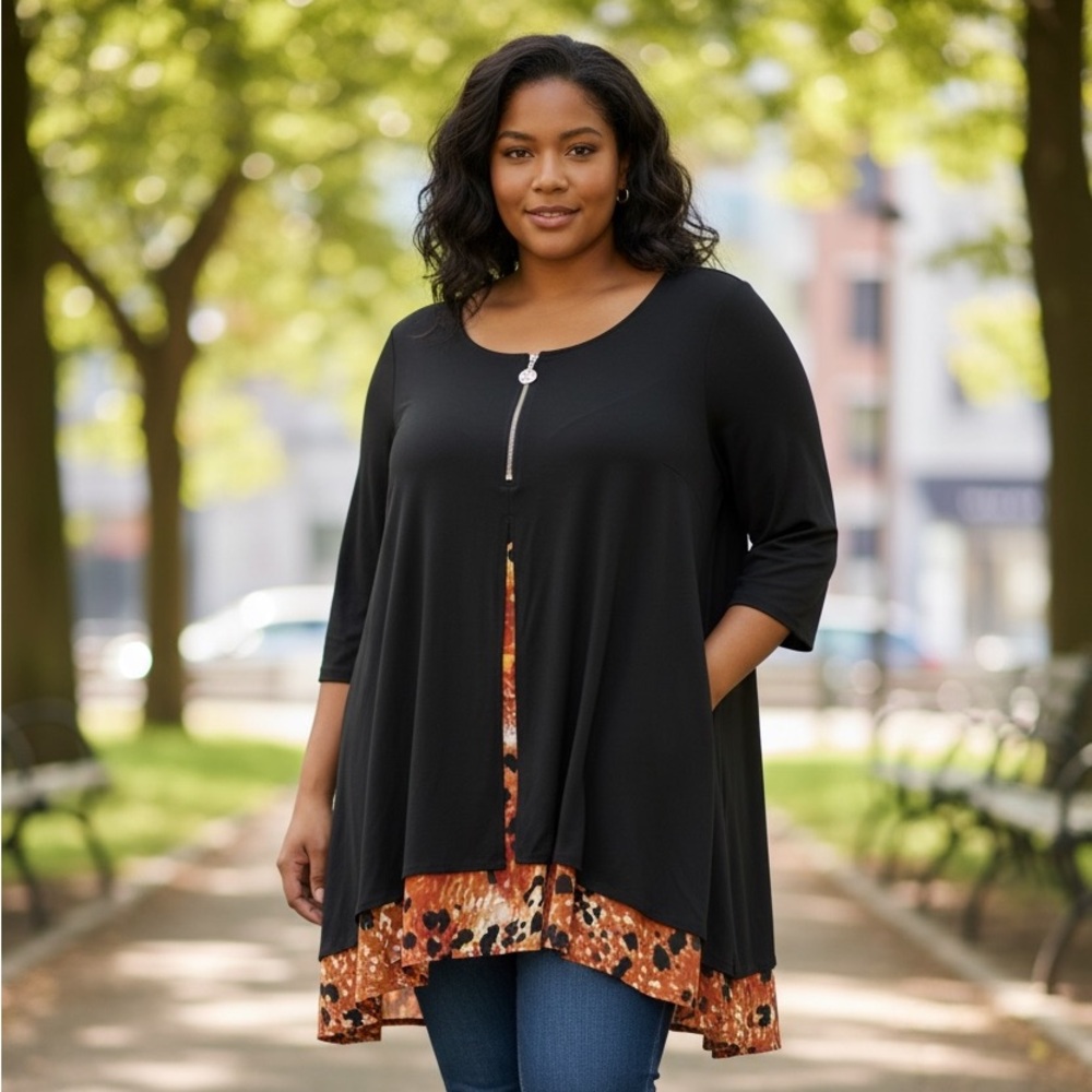 Avenue Studio Blouse | Size 30/32 | Layered Look Zip Front Top